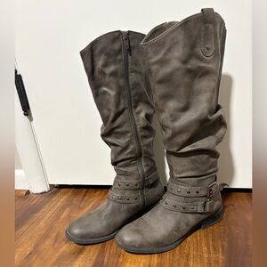 White Mountain Gray Knee-High Boots with Studded Straps